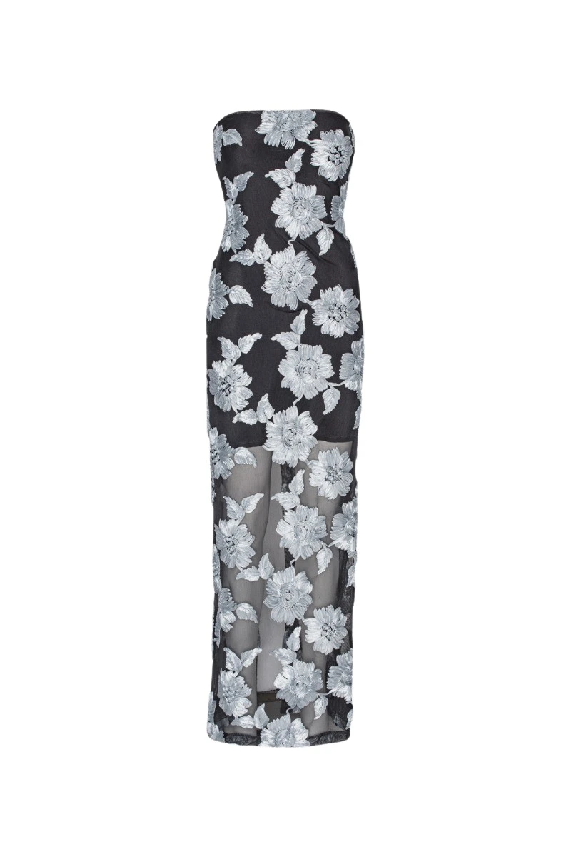 Rotate-Birger-Christensen-Flower-Mesh-Tube-Dress-Grey-Print81987_nobg Flower Mesh Tube Dress Grey Print - Image 1
