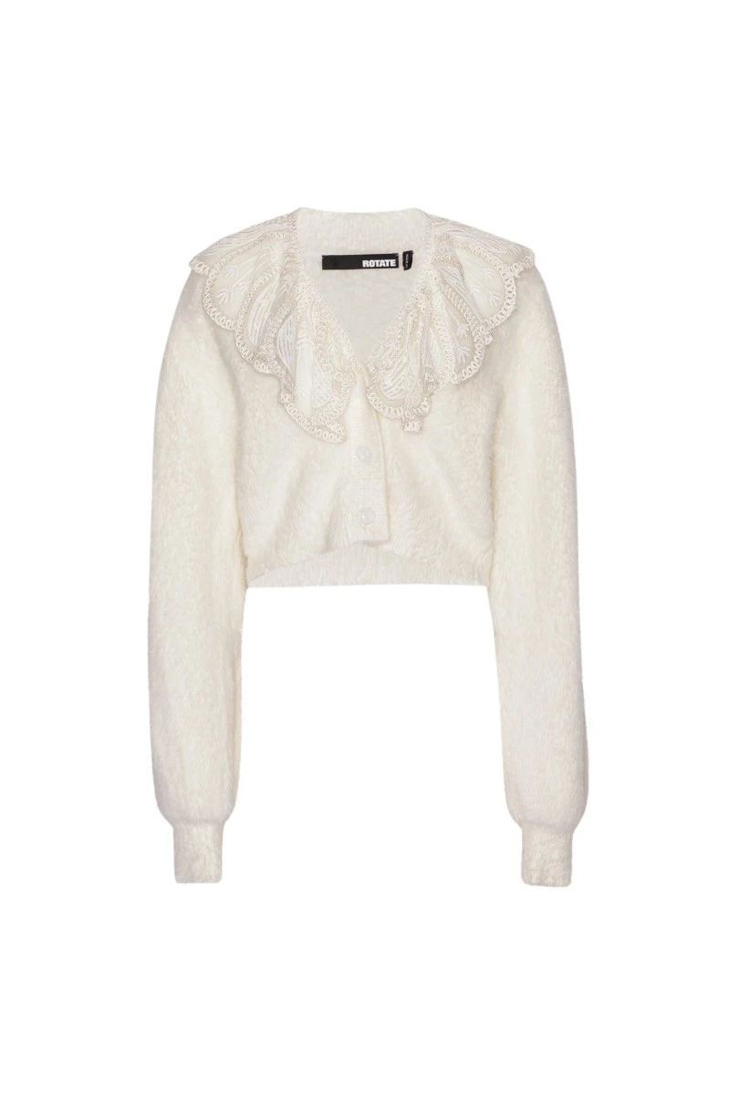 Rotate-Birger-Christensen-Lace-Collar-Knit-Cardigan-Creme32786_nobg Lace Collar Knit Cardigan Creme - Image 1