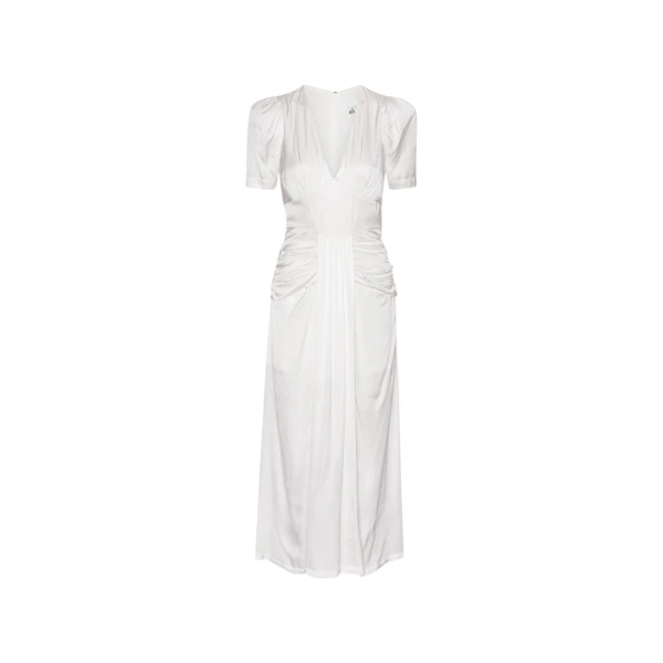 Satin V-Neck Midi Dress White