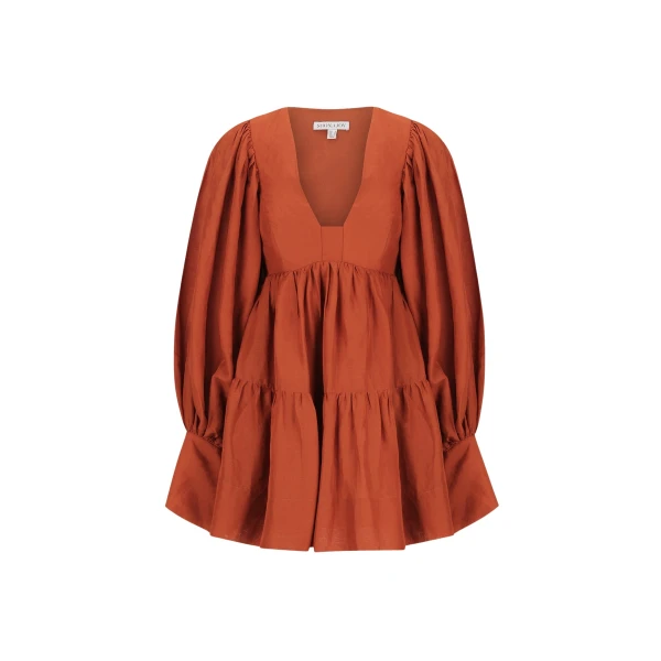 Celeste Long Sleeve Mini Dress - Rust