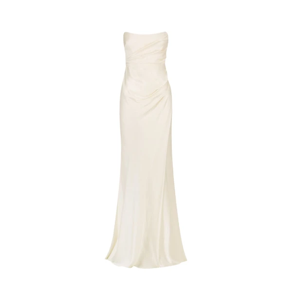 La Lune Cumulus Silk Strapless Draped Corset Maxi Dress - Ivory
