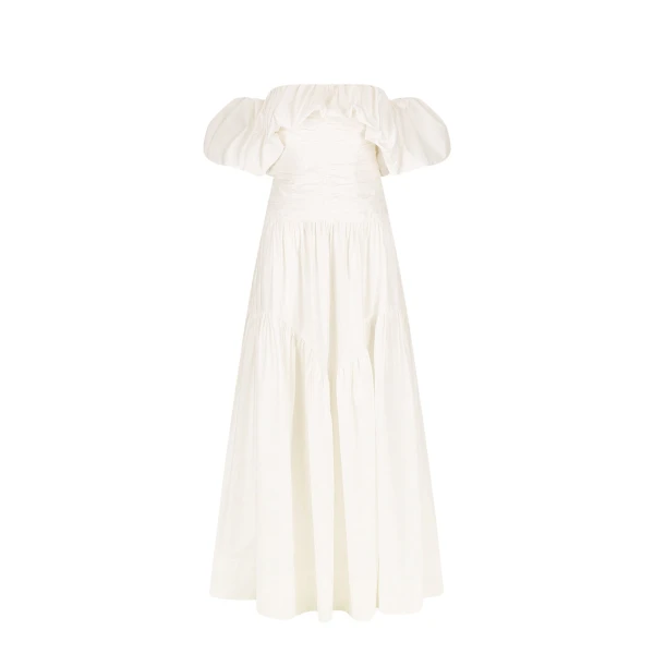 Maiori Off Shoulder Ruched Bodice Maxi Dress - Ivory