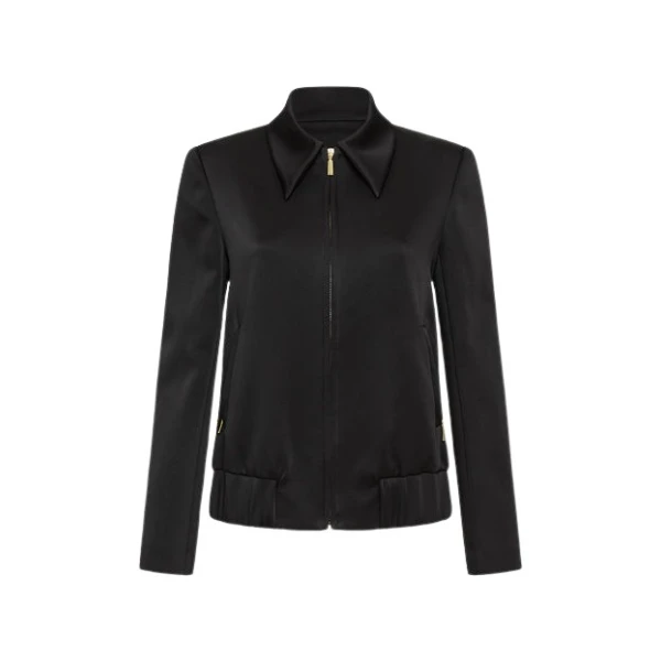 Black Bonded Satin Long Bomber Jacket