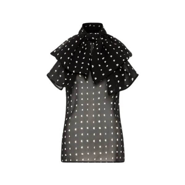 Black C Spot Silk Ggt Bow Top
