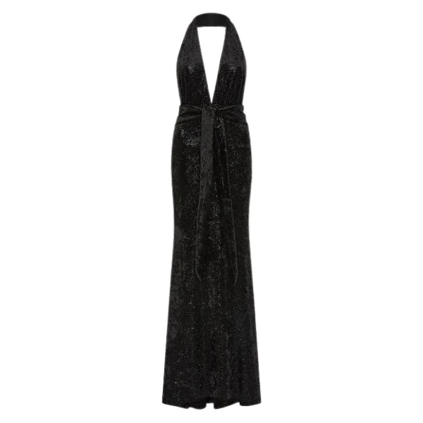 Black Caviar Velvet Deep V Gown