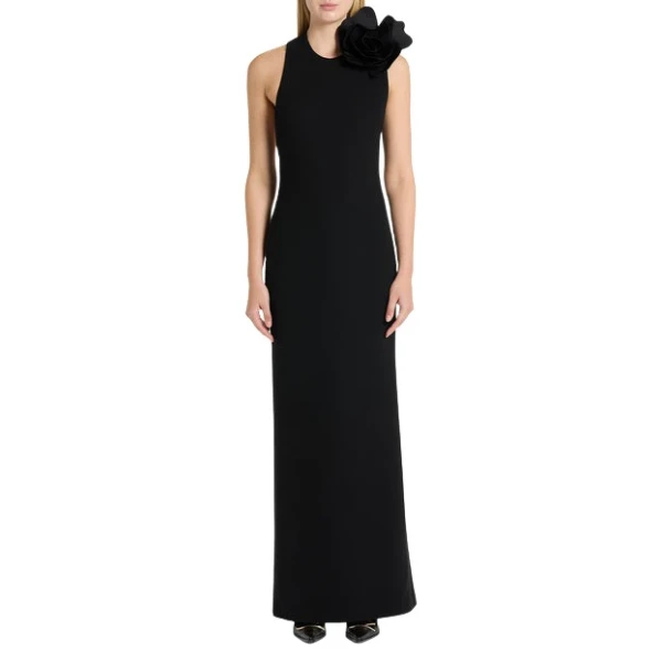 Black Crepe C Back Gown