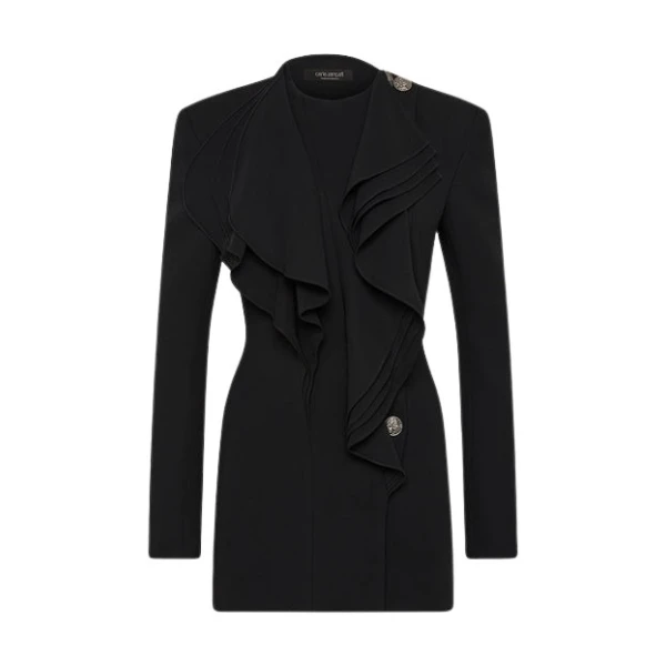 Black Crepe Flounce Blazer