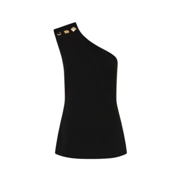 Black Crepe One Shoulder Top