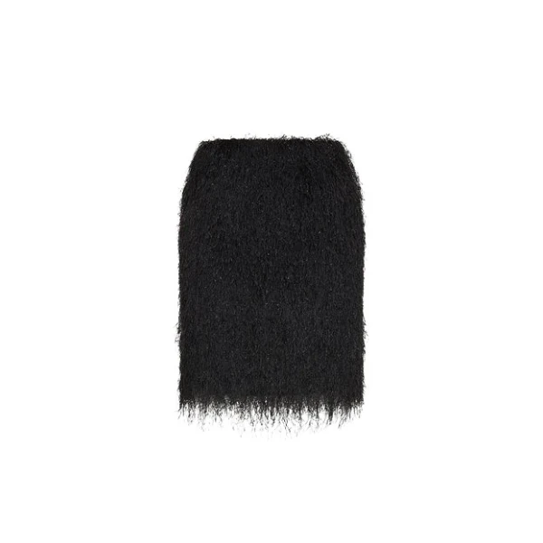 Black Fringe Knit Mini Skirt