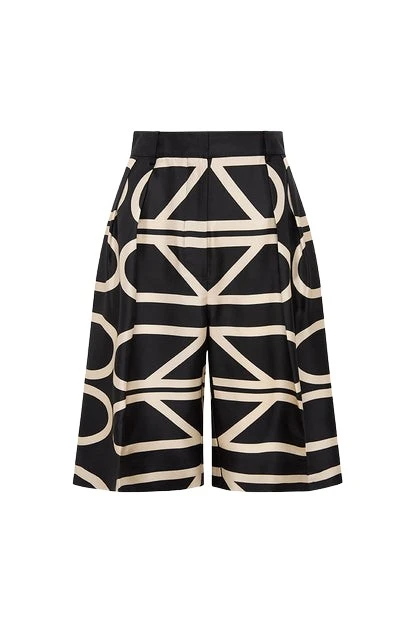 Carla-Zampatti-Black-Logo-Grid-Silk-Twill-Bermuda-Short56324_nobg Black Logo Grid Silk Twill Bermuda Short - Image 1