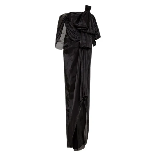 Black Lustre Chiffon Bow Gown