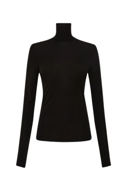 Carla-Zampatti-Black-Matte-Jersey-Long-Sleeve-Top11323_nobg Black Matte Jersey Long Sleeve Top - Image 1