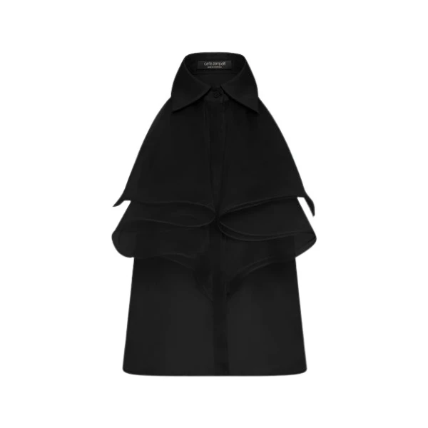 Black Organza Sleeveless Ruffle Top