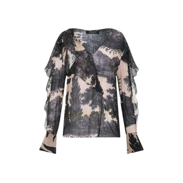 Black Scenica Georgette Fluted Blouse
