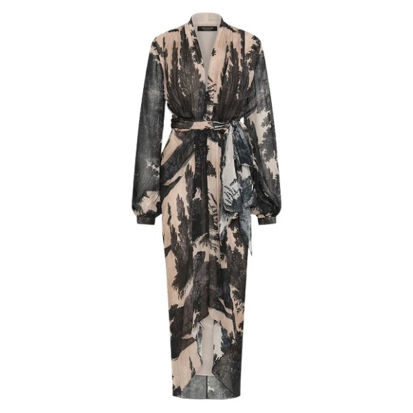 Black Scenica Georgette Waterfall Dress