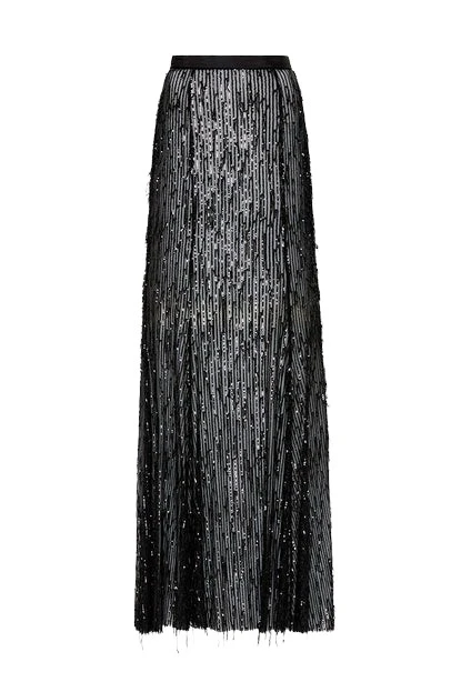 Carla-Zampatti-Black-Sequin-Fringe-Godet-Skirt84544_nobg Black Sequin Fringe Godet Skirt - Image 1