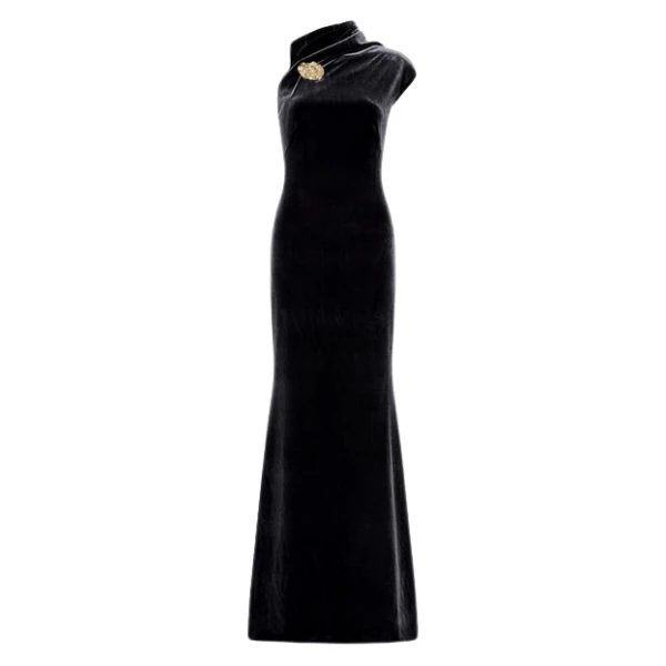Black Velvet Gold Button Gown