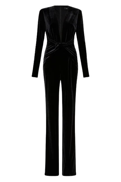 Carla-Zampatti-Black-Velvet-Plunge-Jumpsuit27332_nobg Black Velvet Plunge Jumpsuit - Image 1