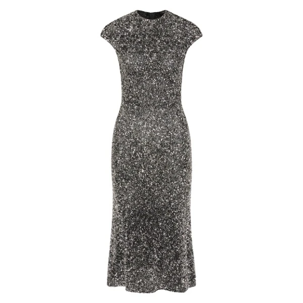 Chrome Sequin Fluted Midi Dress