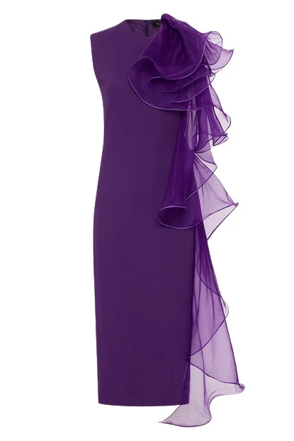 Carla-Zampatti-Dahlia-Crepe-Ruffle-Shoulder-Dress86641_nobg Dahlia Crepe Ruffle Shoulder Dress - Image 1