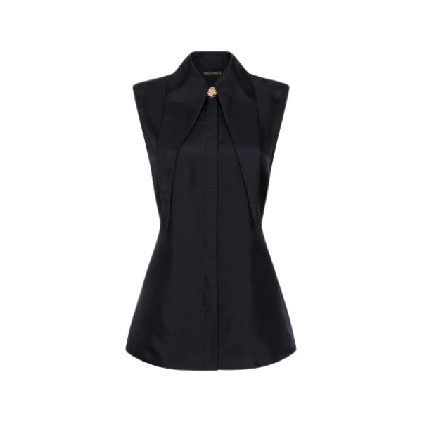 Ink Silk Twill Long Collar Tank