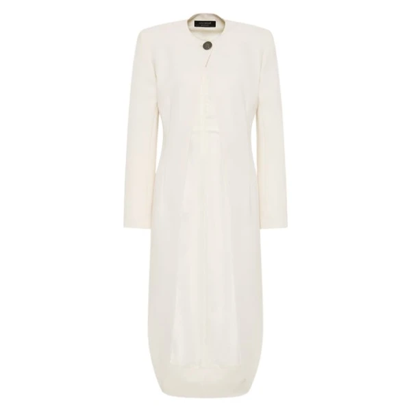 Ivory Crepe Collarless Drape Back Coat