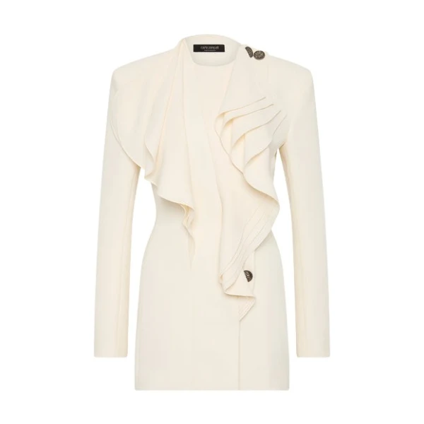 Ivory Crepe Flounce Blazer