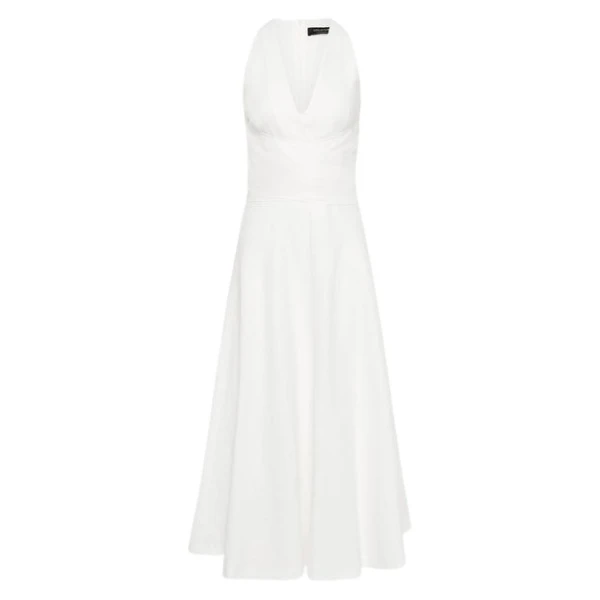 Ivory Linen V-Neck Wrap Dress
