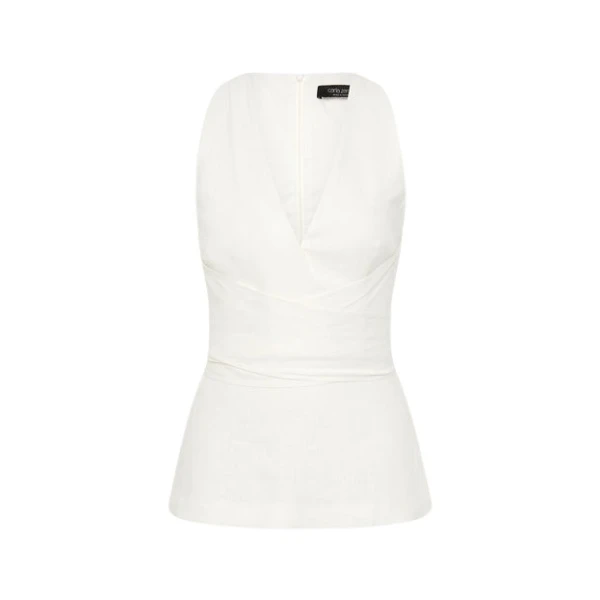 Ivory Linen V-Neck Wrap Top