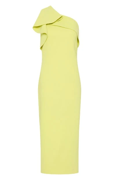 Carla-Zampatti-Lime-Crepe-Draped-On-Shoulder-Dress19031_nobg Lime Crepe Draped On Shoulder Dress - Image 1