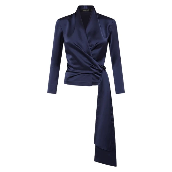 Midnight Satin Wrap Top
