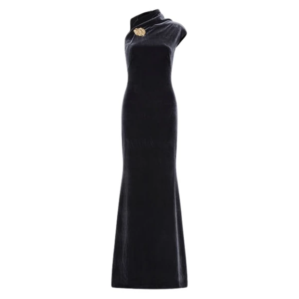 Midnight Velvet Button Gown