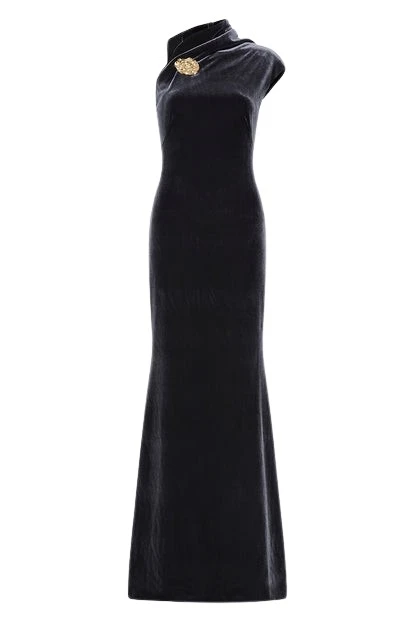 Carla-Zampatti-Midnight-Velvet-Button-Gown52526_nobg Midnight Velvet Button Gown - Image 1