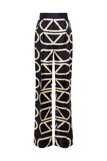 Carla-Zampatti-Navy-Logo-Grid-Silk-Twill-Palazzo-Pant39300_nobg Navy Logo Grid Silk Twill Palazzo Pant - Image 1