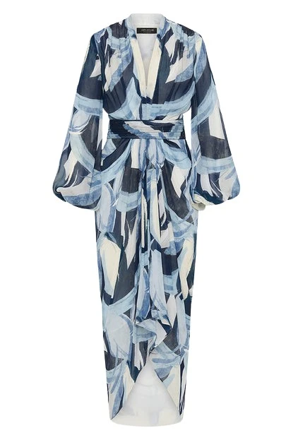 Carla-Zampatti-Painted-Floral-Georgette-Waterfall-Dress51865_nobg Painted Floral Georgette Waterfall Dress - Image 1