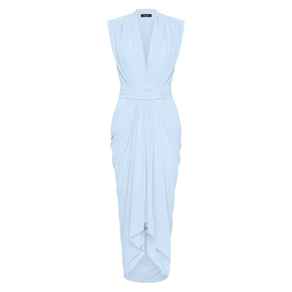 Pale Blue Georgette Sleeveless Waterfall Dress