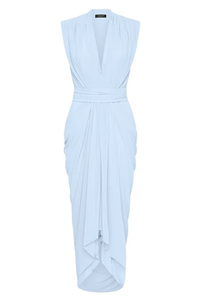 Carla-Zampatti-Pale-Blue-Georgette-Sleeveless-Waterfall-Dress52015_nobg Pale Blue Georgette Sleeveless Waterfall Dress - Image 1