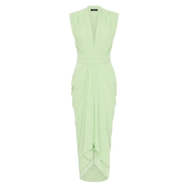 Peridot Georgette Sleeveless Waterfall Dress