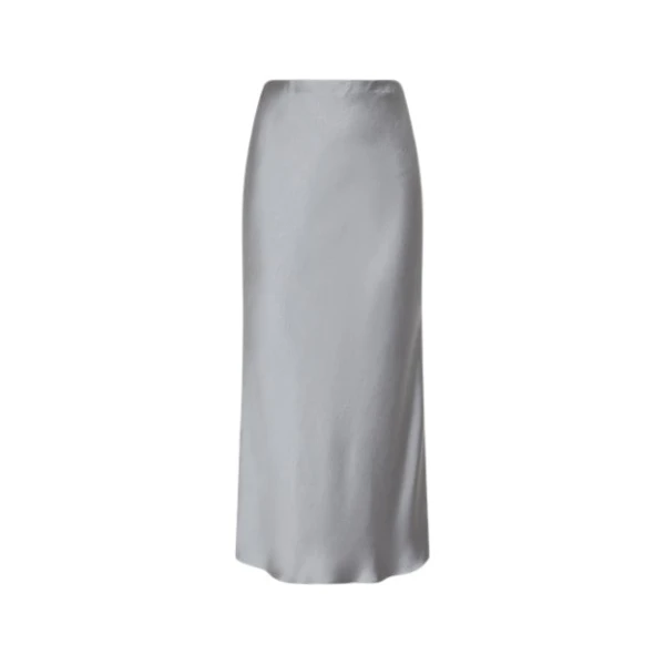 Silver Satin Midi Skirt