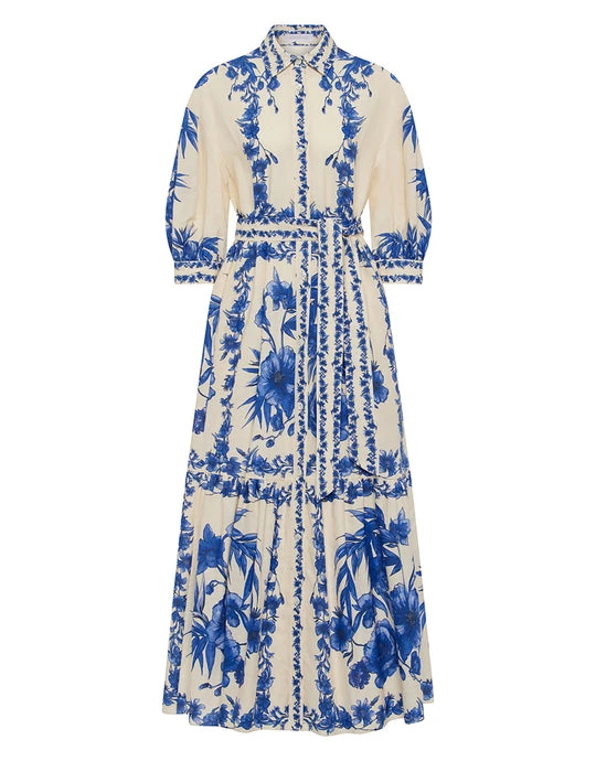 Borgo de Nor Bianca Linen Maxi Dress - Antigua Blue Borgo de Nor
