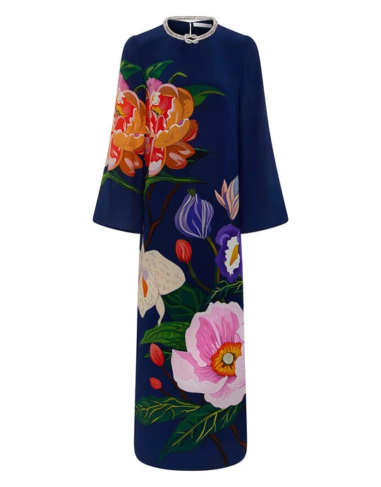 Borgo de Nor Capucine Crepe Maxi Dress - Tree Of Life Navy Borgo de Nor