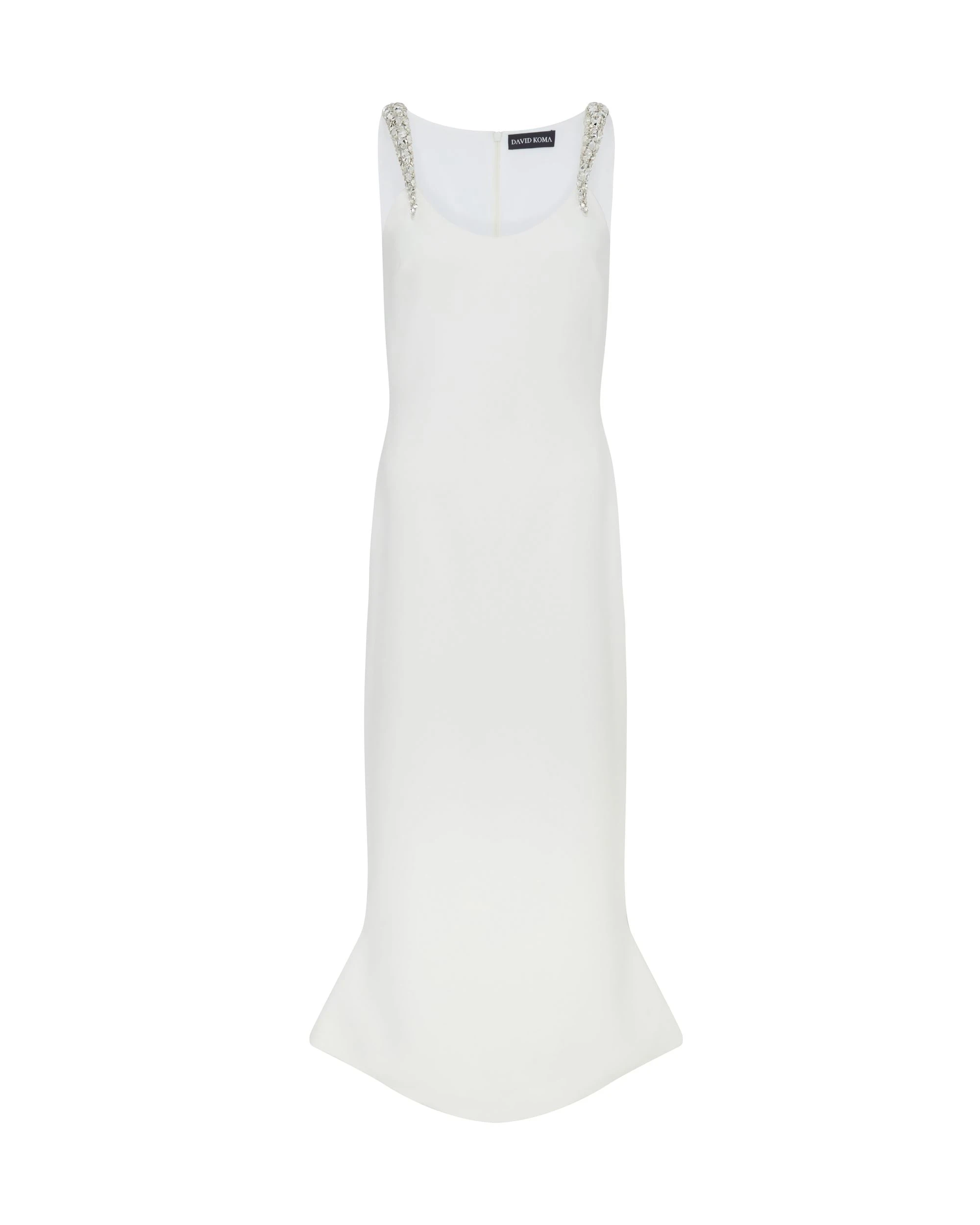 David Koma Crystal Claw Straps Midi Dress In White David Koma Crystal Claw Straps Midi Dress In White