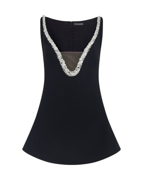 David Koma Crystal Embroidered Neckline Mini Dress
