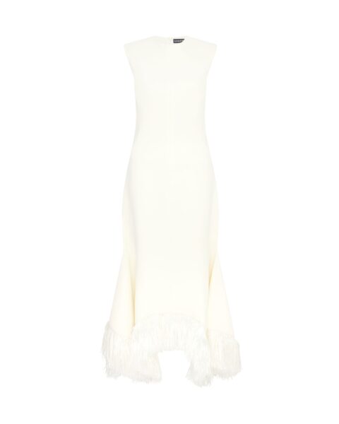 David Koma Raffia Fringe And Flounce Hem Midi Dress