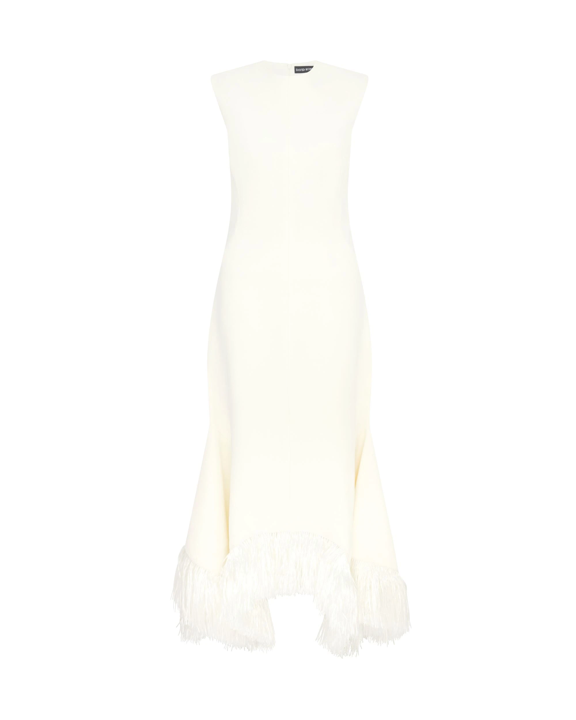 David Koma Raffia Fringe And Flounce Hem Midi Dress David Koma Raffia Fringe And Flounce Hem Midi Dress