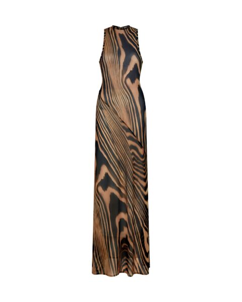 David Koma Zebra Printed Maxi Mesh Dress