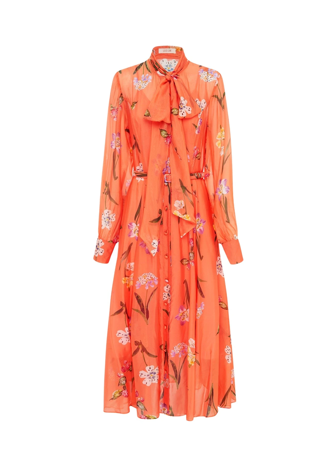 Leo-Lin-Liliane-Tie-Neck-Midi-Dress-Wild-Flower-in-Coral73108_nobg Leo Lin Dresses luxury Clothing from Luxury Handbags Marketplace