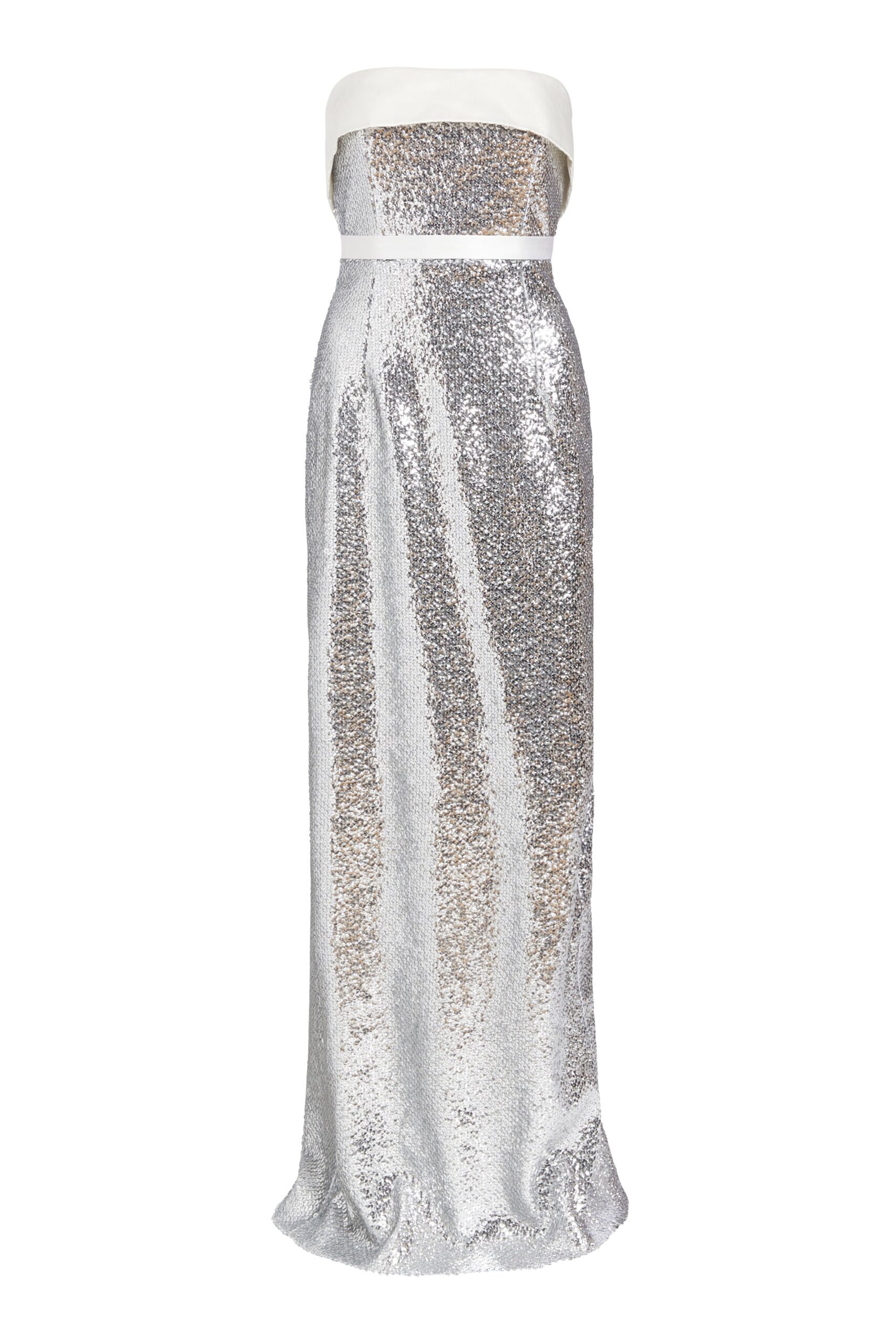 Markarian Philomena Silver Sequin Strapless Gown Markarian