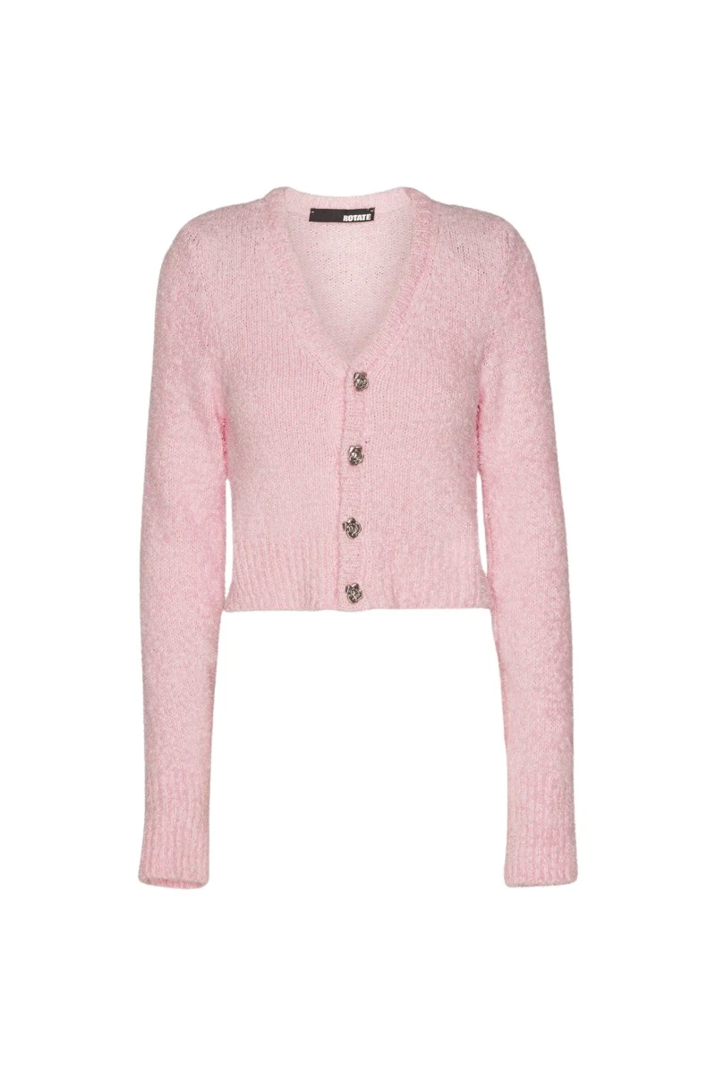 Rotate-Birger-Christensen-Cotton-Knit-Cardigan-Pink82488_nobg Rotate Pink Knitwear luxury Cardigan from Luxury Handbags Marketplace