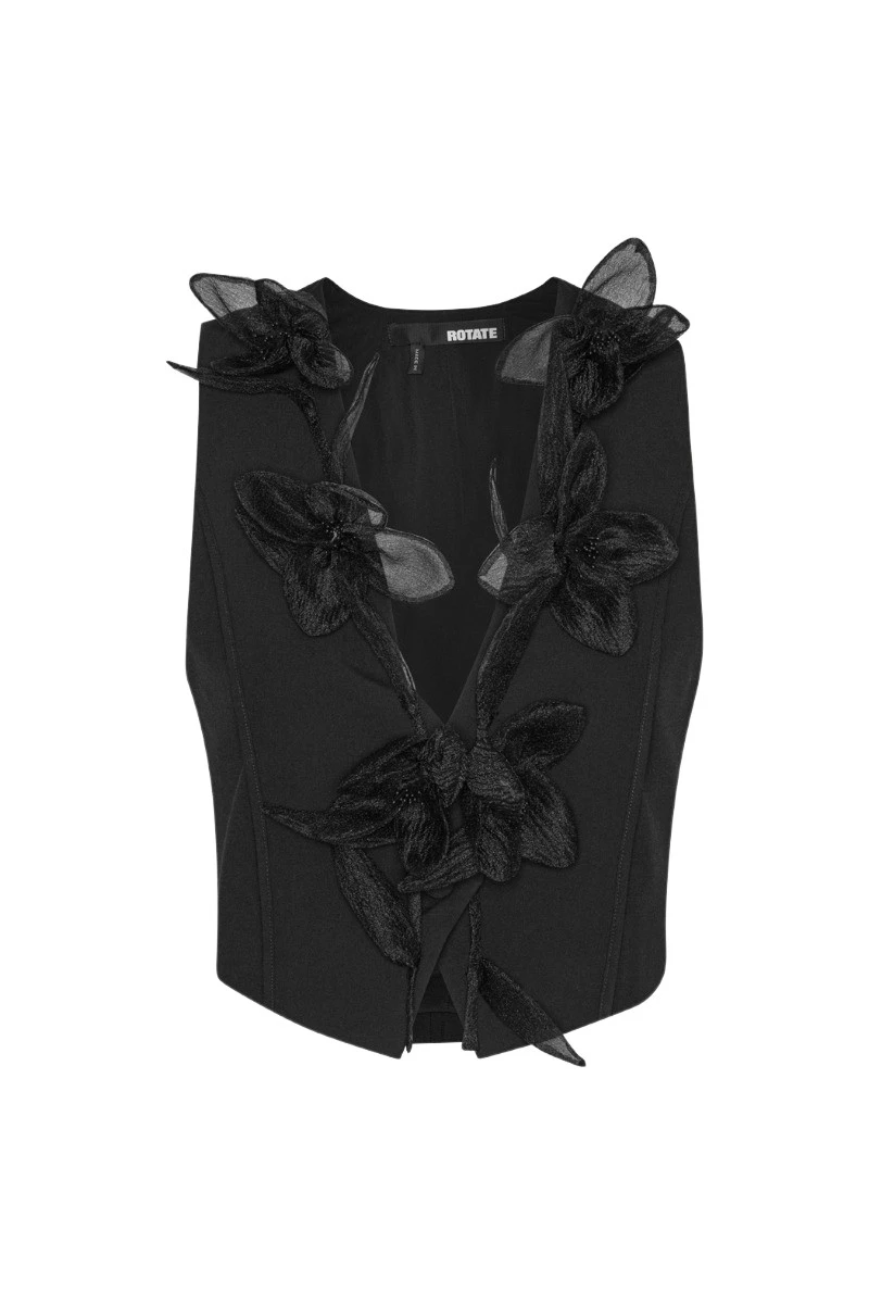 Rotate-Birger-Christensen-Flower-Waistcoat-Black80454_nobg Rotate Black Coats luxury Clothing from Luxury Handbags Marketplace